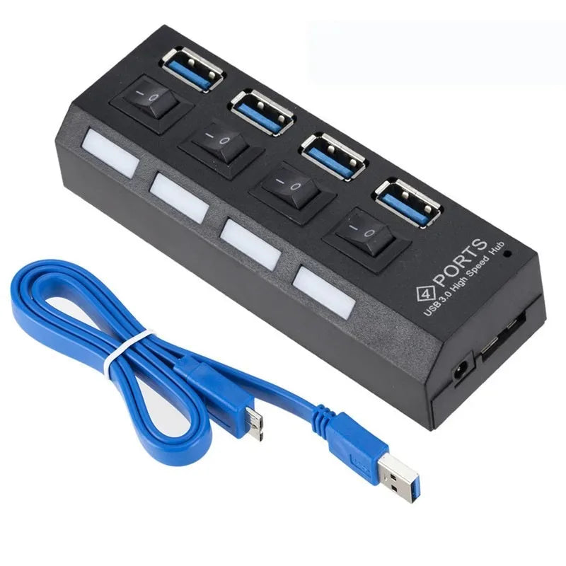 USB 3.0 Hub 5Gbps High Speed Multi USB Splitter 3 Hab Use Power Adapter 4/7 Port Multiple Expander Hub With Switch For PC Laptop Qme