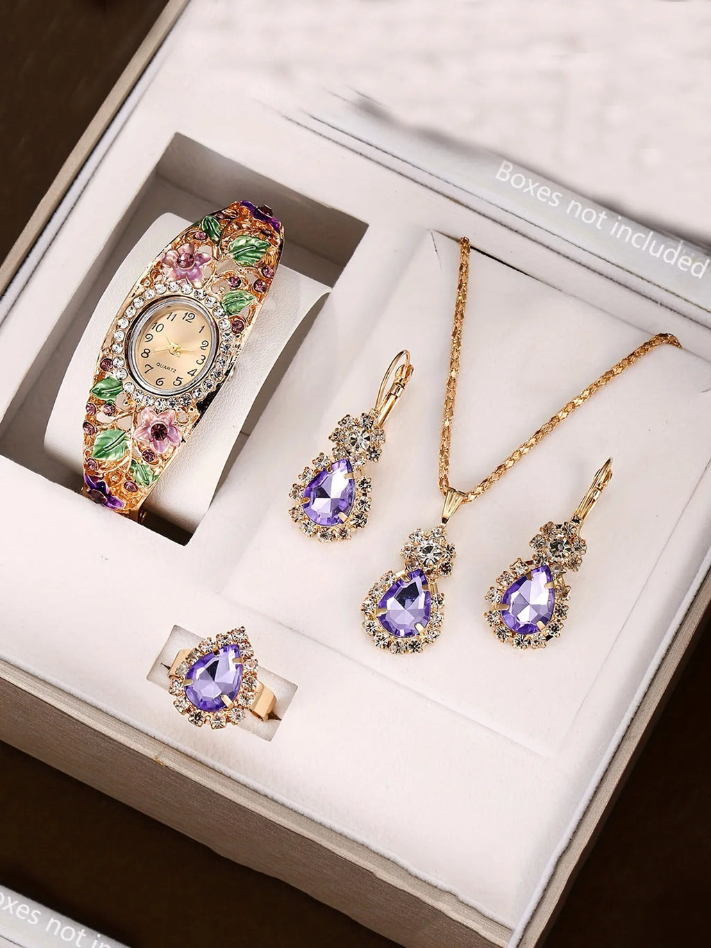 Cloisonn é Retro Palace Style Elegant Flowers Like Brocade Women's Watch Fashion Versatile Jewelry Set Qme