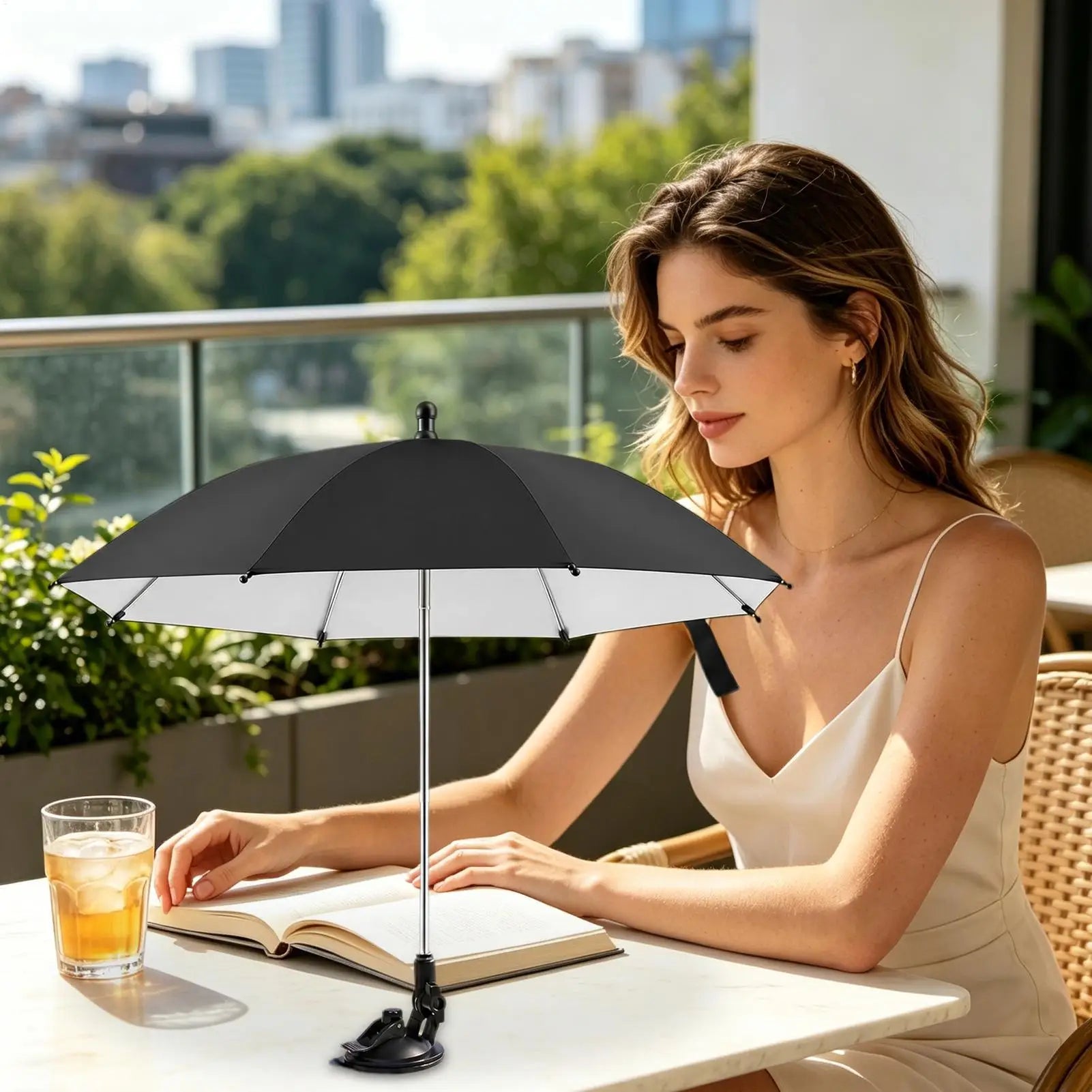 Table Top Umbrella Portable Adjustable Suction Cup Base Sun Protection Mini Drink Umbrella With Base for Terrace Beach Trip Qme