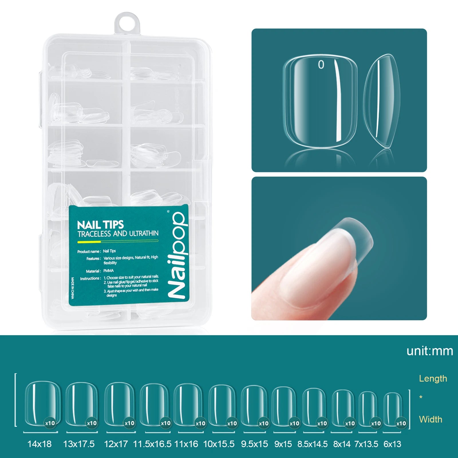 Nailpop Soft Gel Tips Nails Acrylic Material Medium Almond Coffin Qme XS-T-Square 120pcs