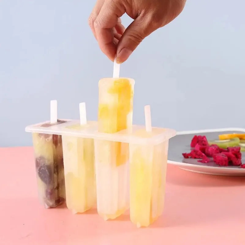 4 Sticks Popsicle Mold Set with Lid Reusable Homemade Ice Cream Frozen Popsicle Tray Household Frozen Popsicle Tray Qme