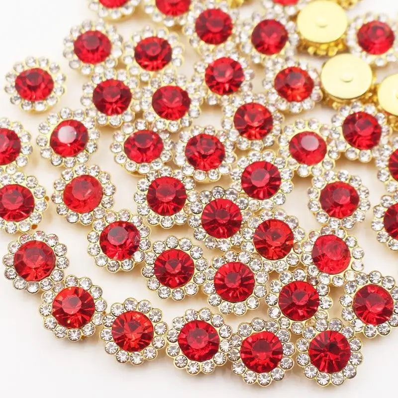10/12mm Round Crystal Glass Sewing Stone Glue-on Claw Rhinestones Gold Base Button Sew On Rhinestones For Diy Clothes Crafts Qme