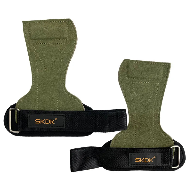 Cowhide Power Training Wrist Guards Palm Support Gym Strength Workout Qme army green XL