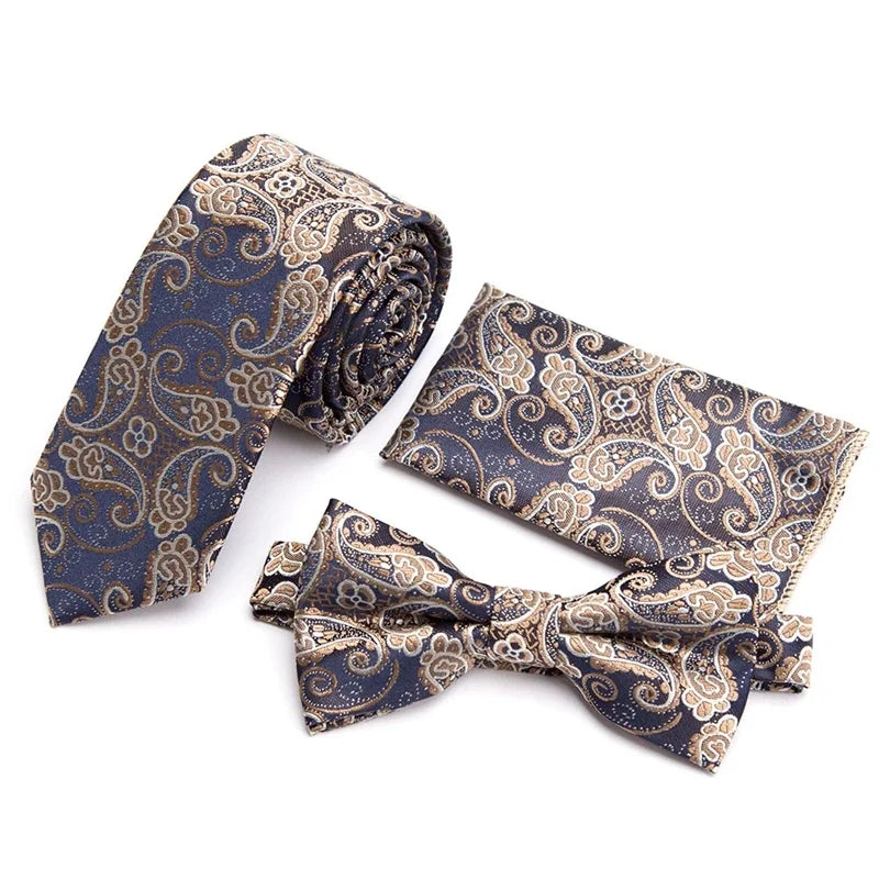 Paisley Men's Casual Bowtie Tie Skinny Polyester Necktie Pocket Qme