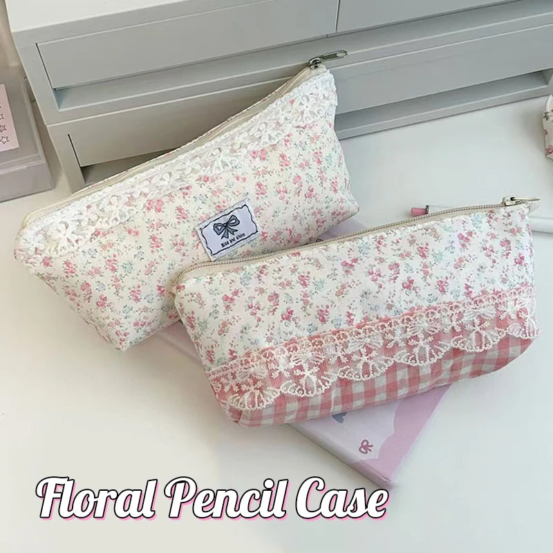 Sweet Lace Floral Design Pen Bag Large Capacity Multifunctional Qme