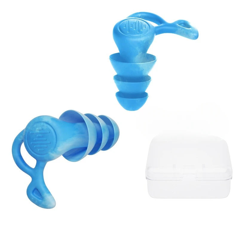 10PCS 3 Layer Anti Noise Silicone Reusable Earplugs - Waterproof for Swimming, Sleeping, Diving, Surf - Soft Comfort Ear Qme China Mainland Blue