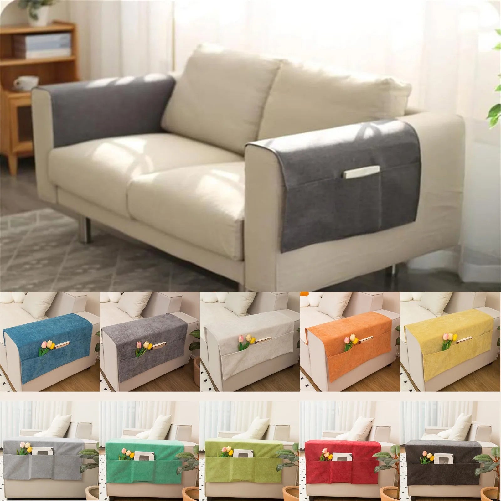 Sofa Armrest Organizer with Pockets Sofa Armchair Storage Bag Non-Slip Hanging Couch Pouch for TV Remote Control Cellphone Bag Qme