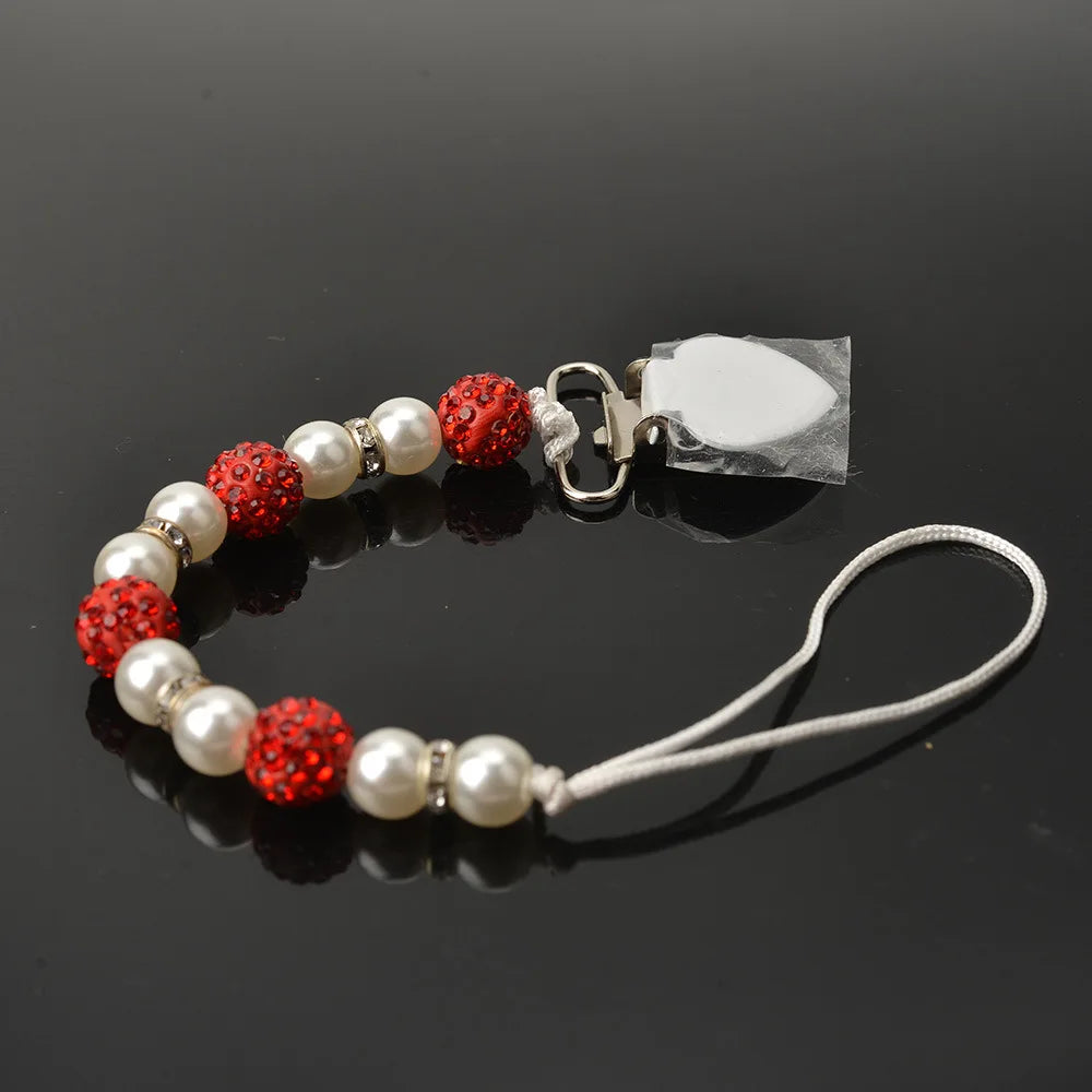 Ins Imitation Pearl Pacifier Chain Anti-drop Chain Tooth Gel Chain Maternal and Infant Supplies Qme Red