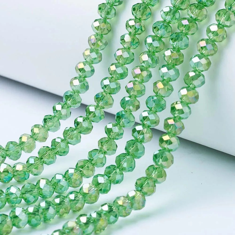 PandaHall 20strands glass Multicolor Beads AB Plated Faceted 8x6mm for DIY Jewelry Making Qme Light Green
