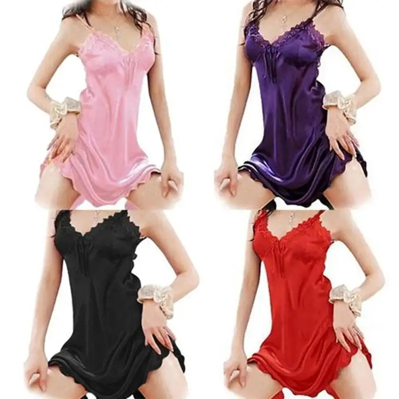 Summer Sexy Fashionable Lace Sleepwear Satin Silk Doll Nightgown Qme
