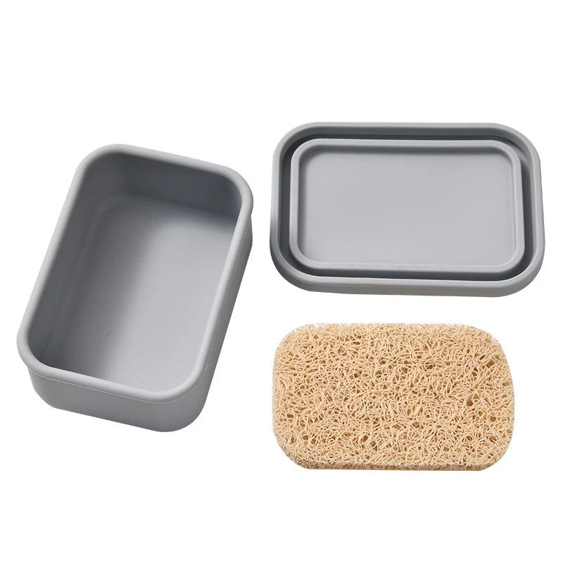 Large Leakproof Travel Soap Case Silicone Box Draining Layer Enhanced Qme Gray