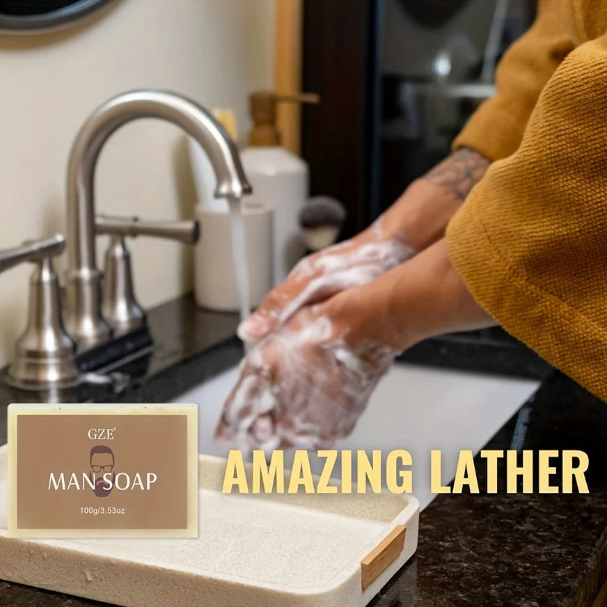 GZE Men's Exfoliating Scrub Bar 3-in-1 Body Face & Shaving Cleanser Hydrating Moisturizing Grooming Soap Men+Care Qme