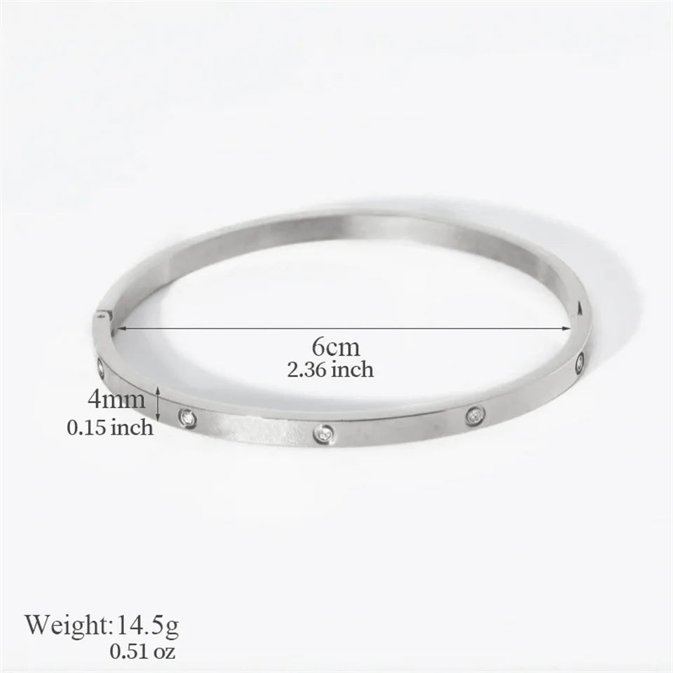 2PCS Colorful Shiny Zircon Stacked Bracelet Bangles High Quality Gold-plated Stainless Steel Jewelry Bracelet Bangles Set Gift Qme 1pc 4mm Wht Bangle