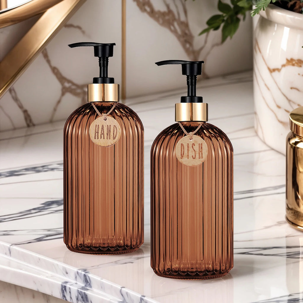 New Home Apartment Decoration Dish Soap Dispenser Bottle Reusable Hand Press Liquid Refill Bottle Kitchen Bathroom Soap Bottle Qme