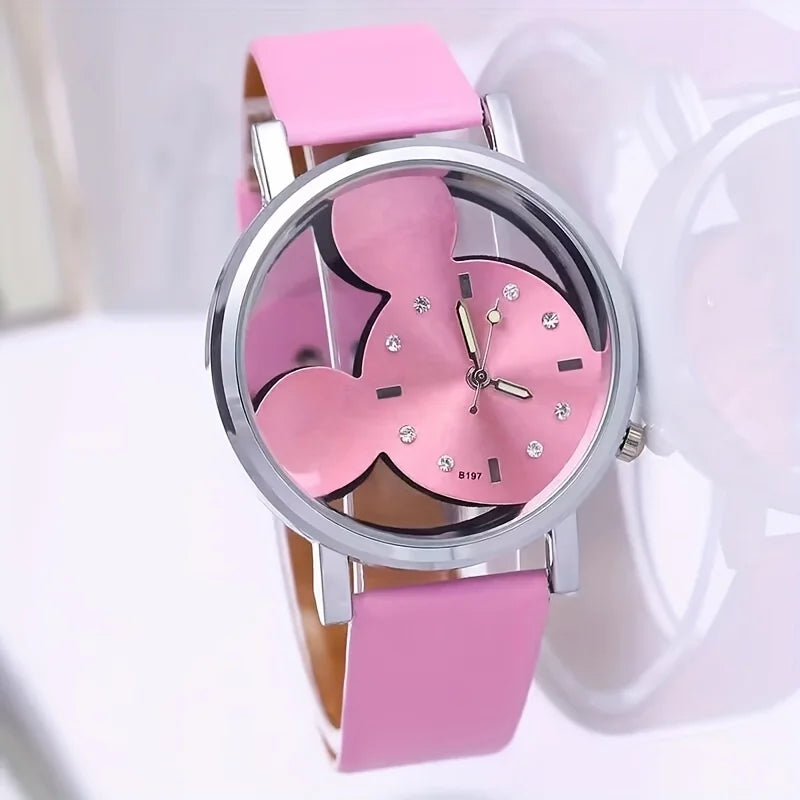 Cute Cartoon Watch Kids Girls Fashionable Simple Quartz Wristwatch PU Qme