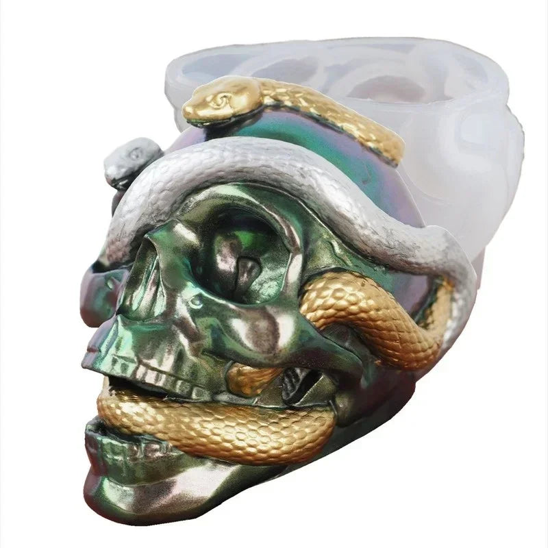 Skull Snake Head DIY Epoxy Resin Mold Double Silicone Molds Halloween Qme