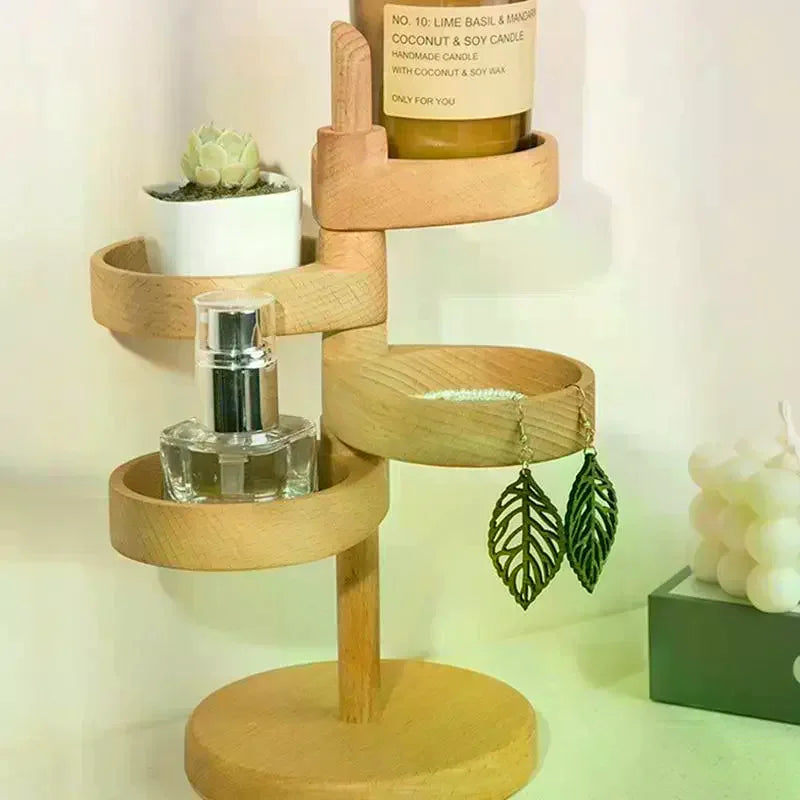Rotating Solid Wood Key Rack Multi-layer Space-Saving Entry Door Organizer Desktop Jewelry & Watch Display Stand Home Decor Qme