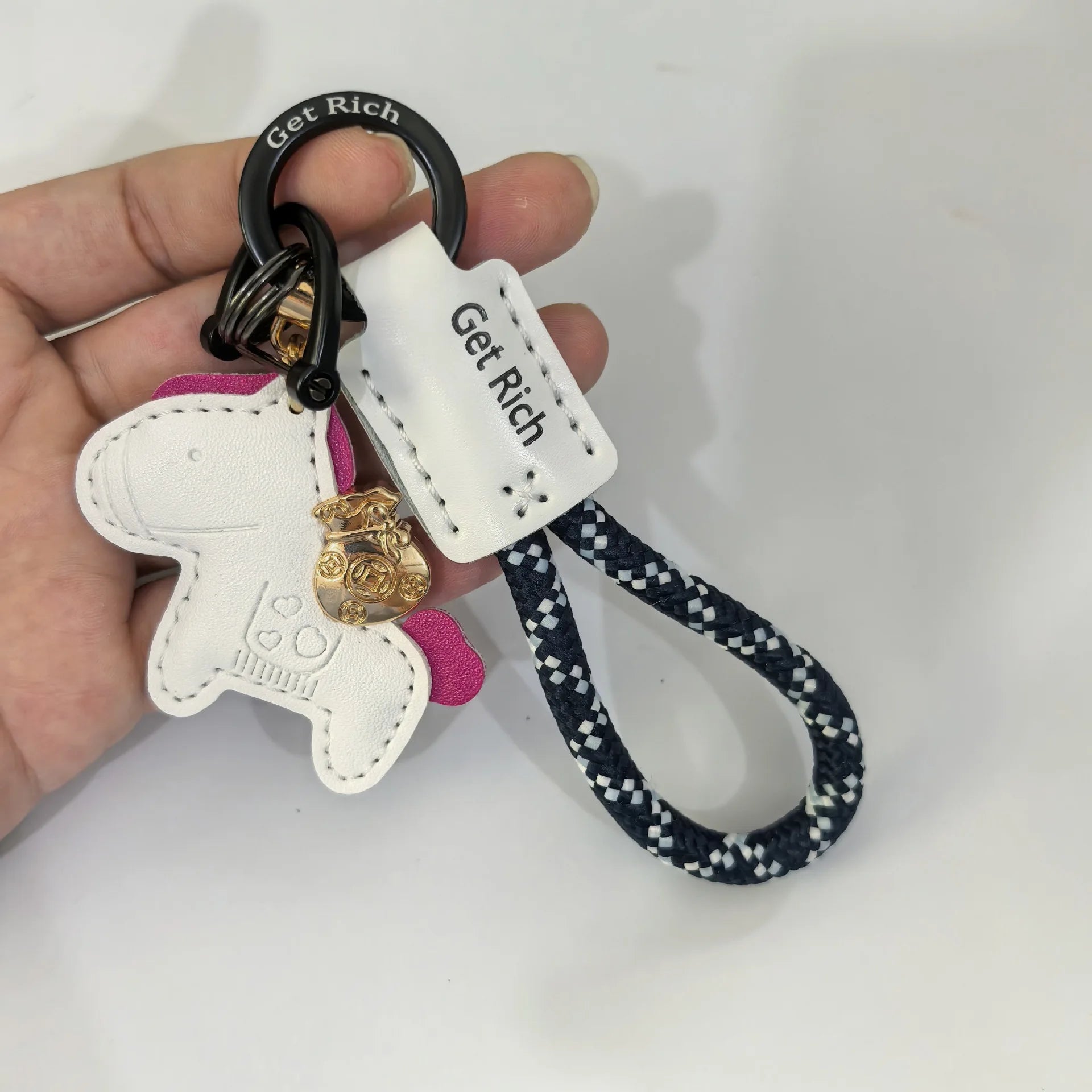 Money Soon Keychain Pendant Handmade Leather Car Key Chain Bag Cute Qme WHITE