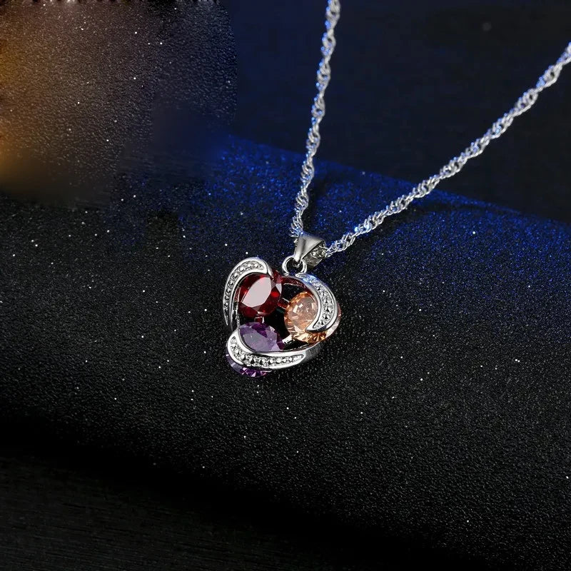 925 Sterling Silver Color Fashion Jewelry Set for Women Girl Pendent Necklace Hoop Earrings CZ Zircon Anniversary Party Gift Qme