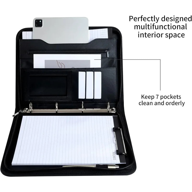 Zipper Binder Laptop Sleeve PU Leather Multi-function Organizer Qme