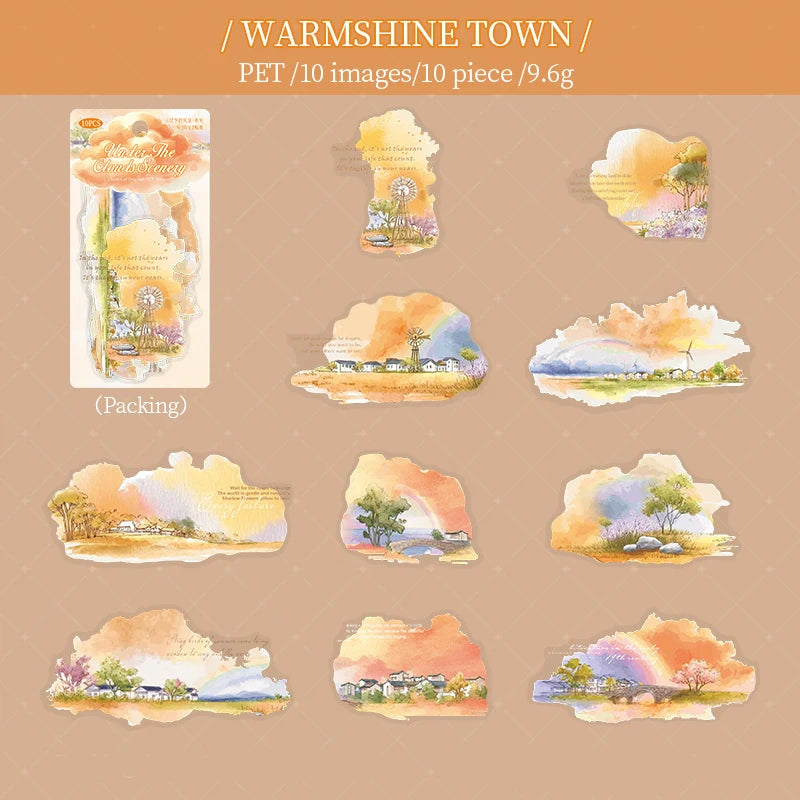 6 Designs Scenery Under Clouds Theme PET Stickers for Scrapbooking DIY Frame Collage Decoration laptop Phone Qme 1
