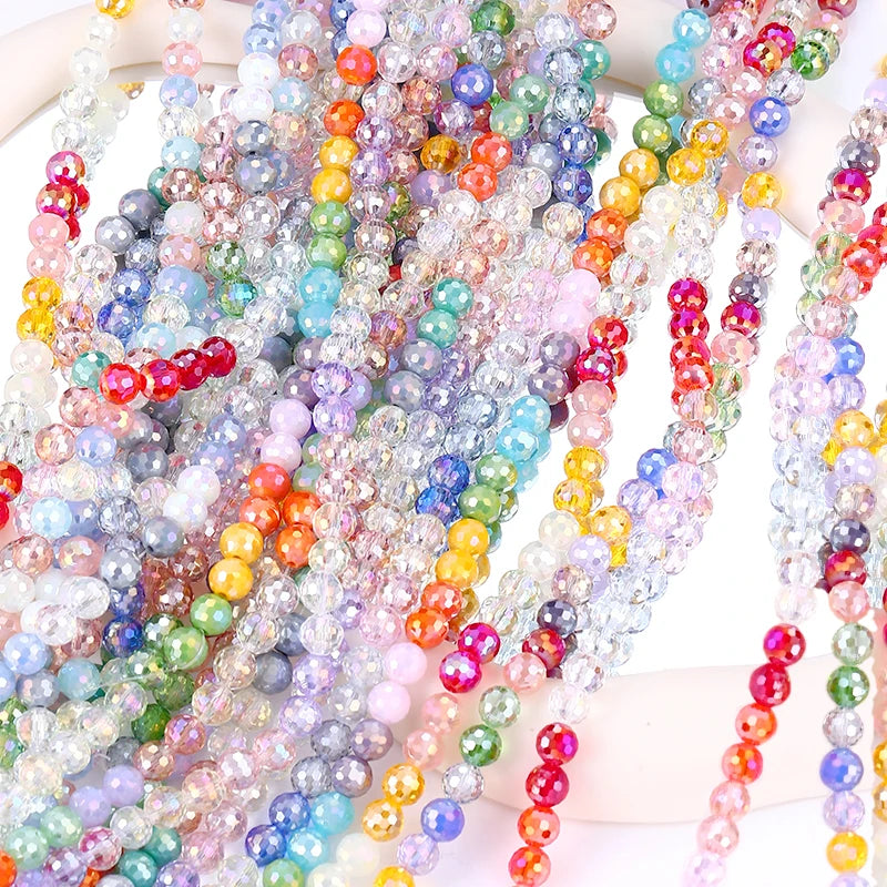Jewelry Crystal Colorful Faceted Disco Ball Beads 8mm Electroplate Glass Round Loose Beads for Jewelry Making DIY Craft Supplies Qme