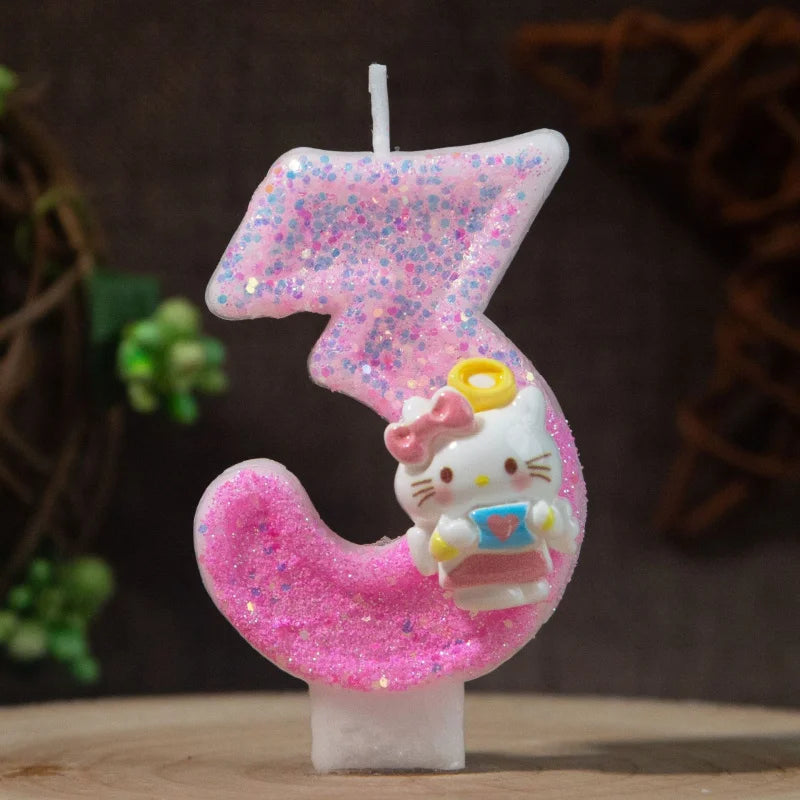 Hello Kitty 0-9 Number Birthday Candles Pink Cartoon Cake Topper Decorations Student Birthday Party Supplies Qme