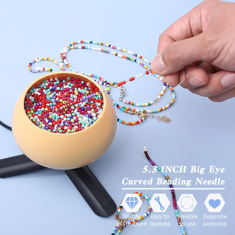 2/5Pcs 5.3 Inches Large Eye Curved Beading Needles Bead Spinner Needle for Glass Seed Beads Bracelet Necklace Jewelry Making DIY Qme