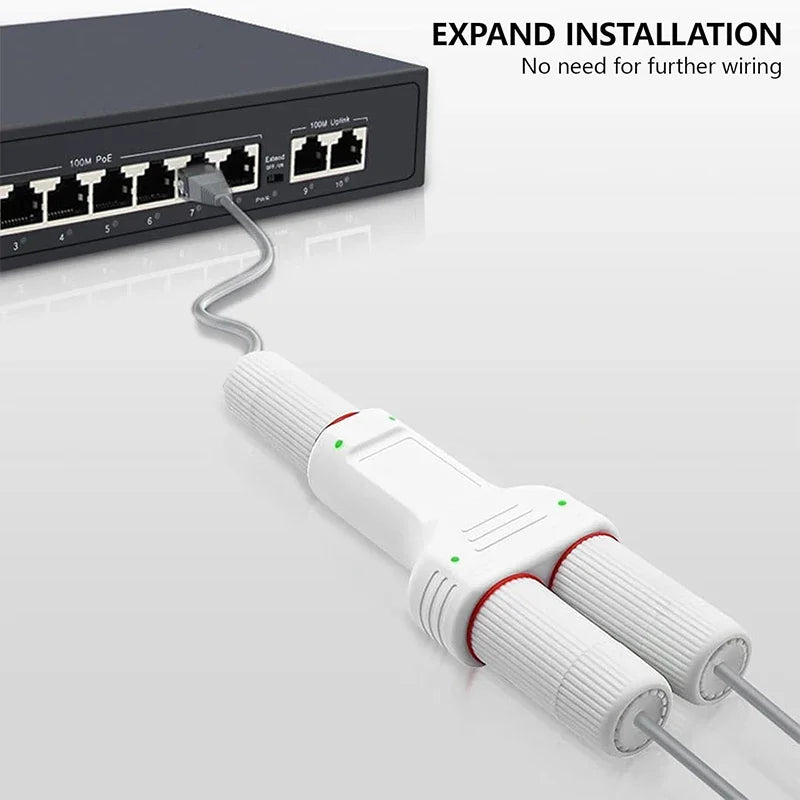 New Outdoor Waterproof standard 10/100Mps 1 in 2 out POE Extender/Repeater 30W Factory Direct Sales Qme