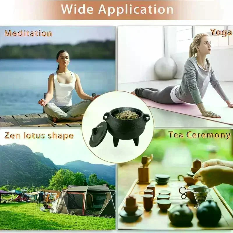 Mini Cast Iron Sandalwood Incense Holder Sage Smudge Pot Burner Home Decor Suitable For Meditation Yoga Halloween Qme