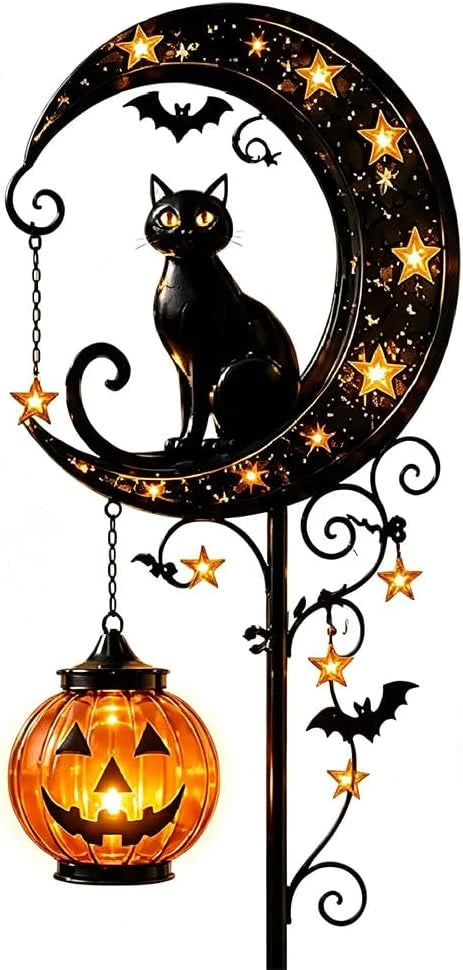 Halloween Black Cat Pumpkin Moon Garden Stake Light Solar Metal Pumpkin Stake Outdoor Garden Yard Decoration Qme