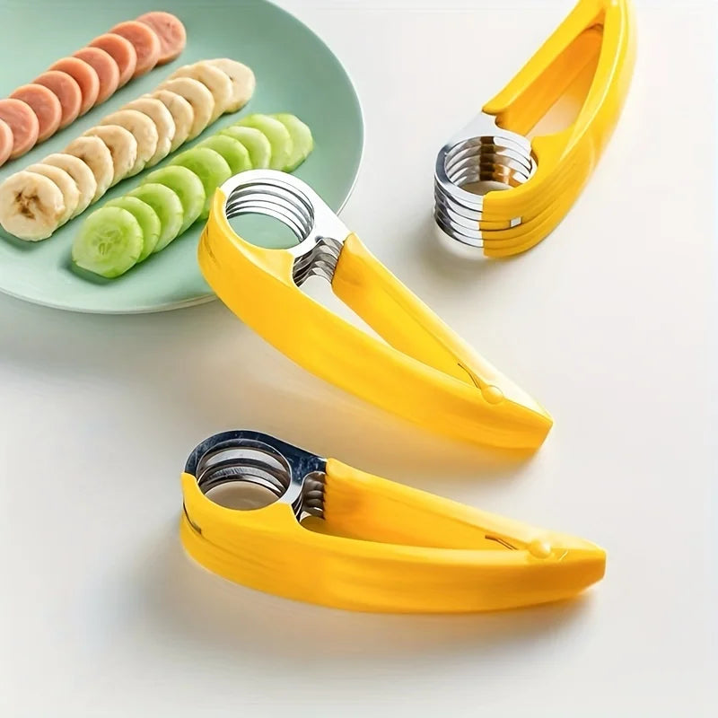 Heavy-Duty Stainless Steel Hot Dog & Banana Slicer with Non-Slip Grip - Multi-Purpose Fruit, Sandwich, and Sausage Cutter - Easy Qme