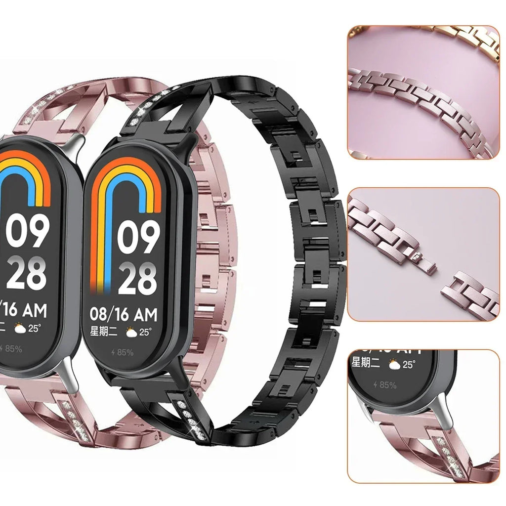 Stainless Steel Strap for Xiaomi Mi Band 8 Material Metal Wistband for Xiaomi Mi Band 9 women Smart strap accessories bracelet Qme