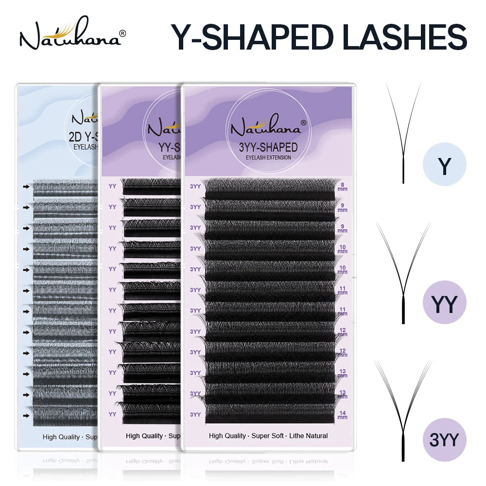 NATUHANA YY Eyelash Extensions 2D Y-shaped 3 Split Tips Lashes Qme