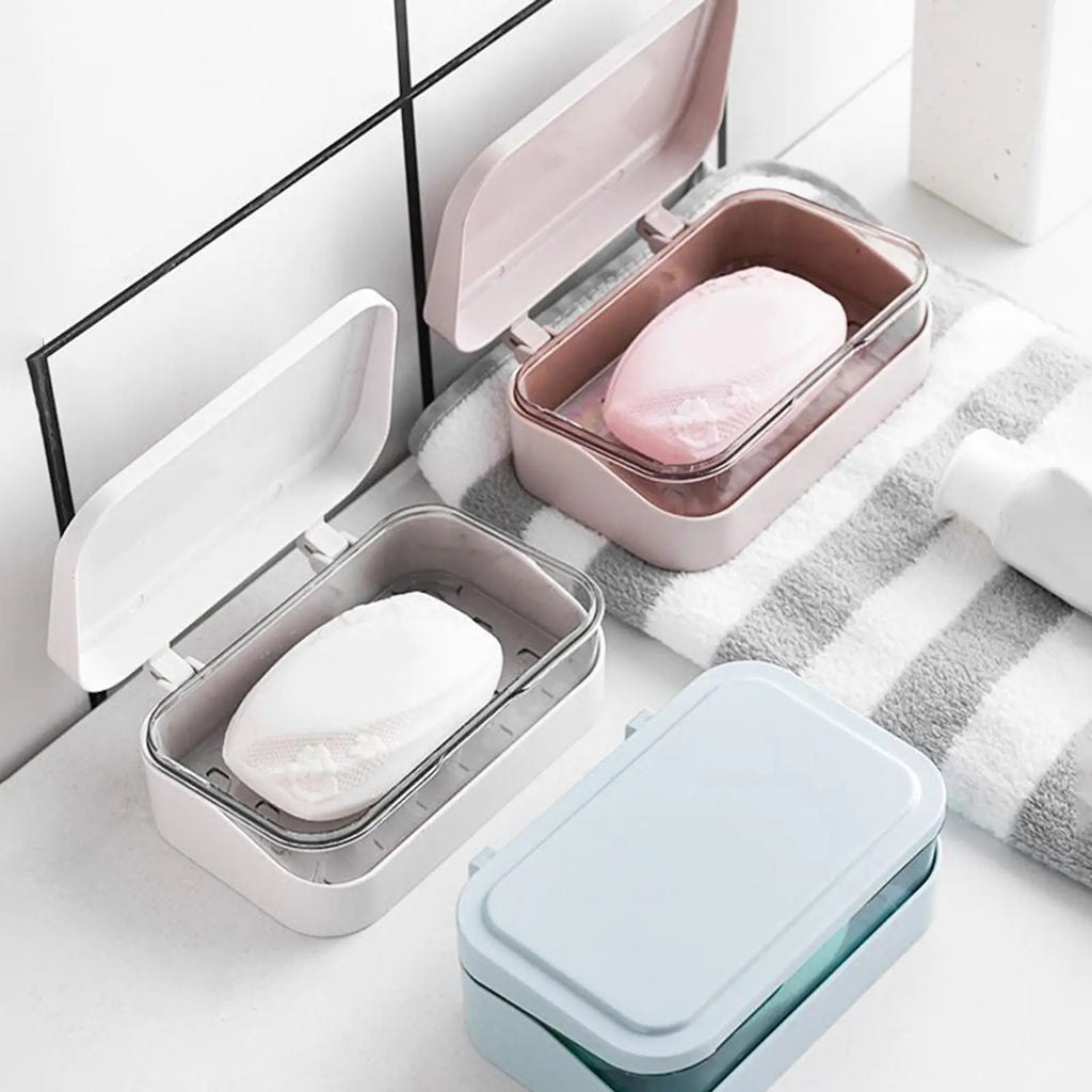 Soap Dish with Lid Soap Dish with Drainage Tray Dustproof Container with Lid for Kitchen Shower Bathroom Camping Sink Bathtub Qme