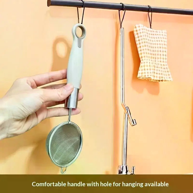 Stainless Steel Mesh Filter Spoon Juice Soybean Milk Strainer Plastic Handle Flour Sieve Colander Kitchen Baking Utensils Qme