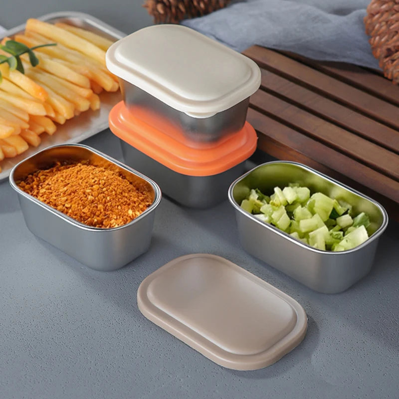 304 Stainless Steel Sauce Cup Sealed Lid Seasoning Box Leak-proof Qme