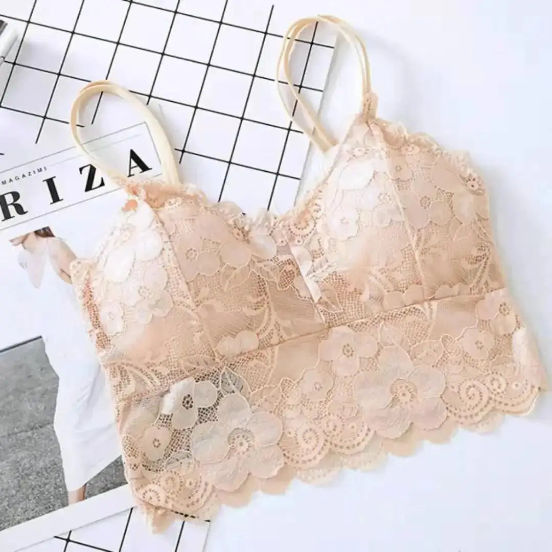 Women Lace Seamless Bras Sexy Wrapped Chest Strap Pad Camisole Qme One Size Skin tone
