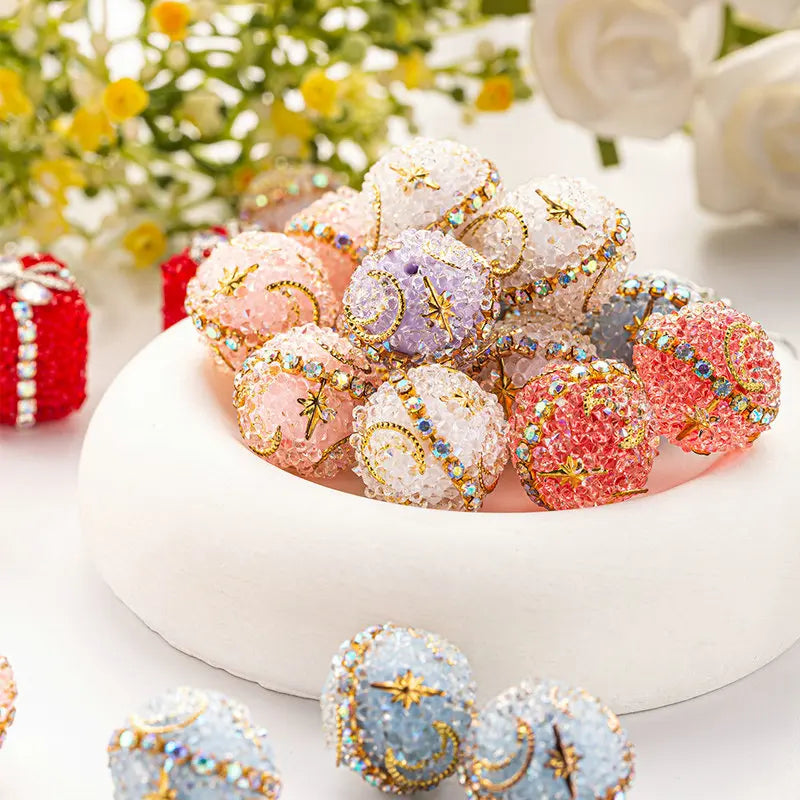 1PCS 16mm Rhinestone Ball Beads Moon Star Flower Loose Spacer Beads for Jewelry Making DIY Craft Supplies Christmas Decoration Qme