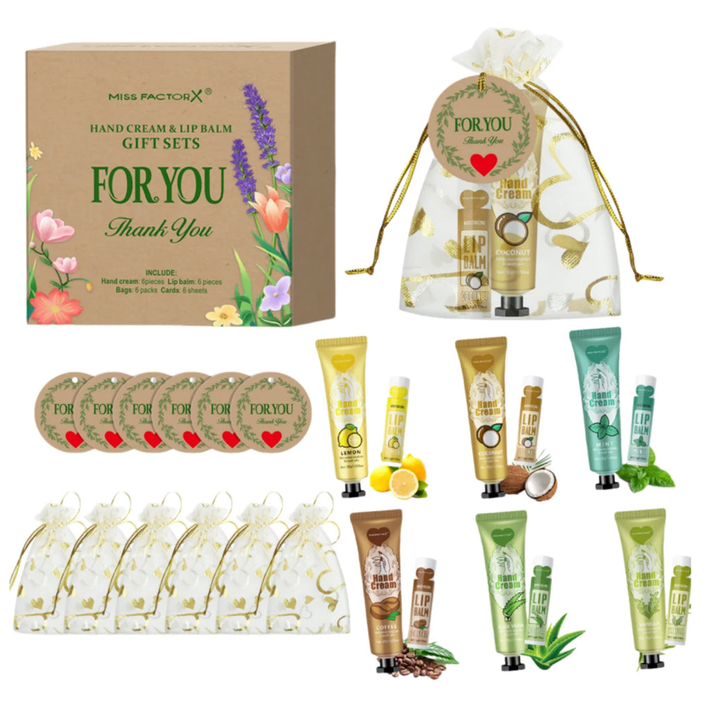 6 Sets/Box Wedding Companion Gift Set, Hand Cream Set Lip Balm Set, Love Thank You Card and Love Gauze Bag, Party Gift Distribut Qme