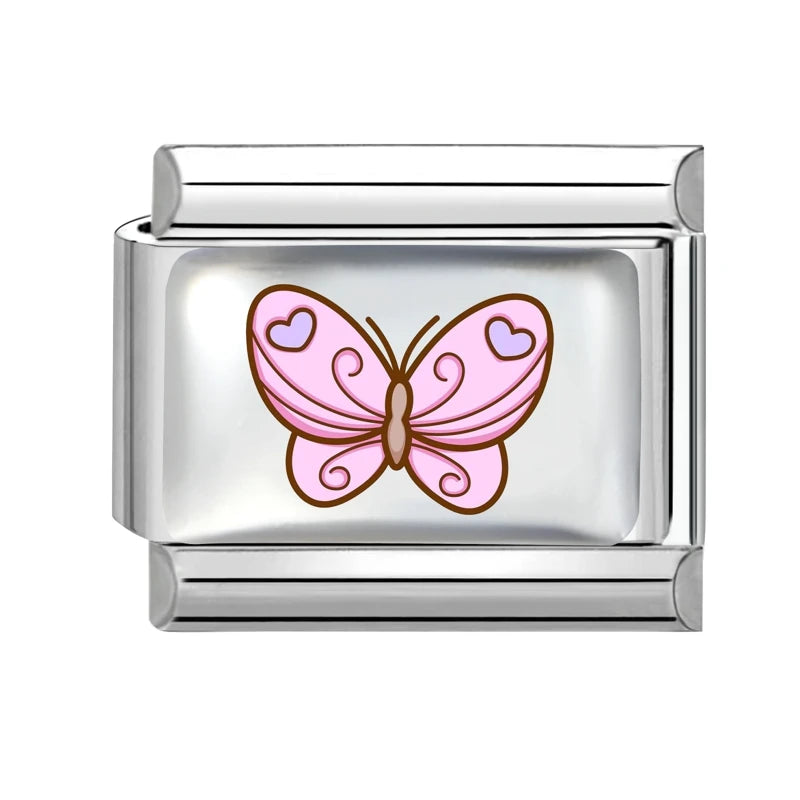 2026 Pink Love Heart Eyes OneArrow through the heart Italian Charms Link 9mm Sliver Modular Bracelet Stainless Steel DIY Jewelry Qme Style 11