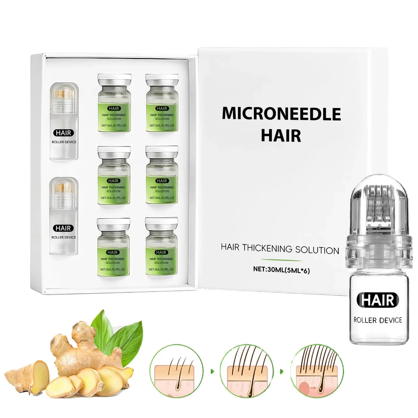 Hair Essential Care Serum Microneedle Roller Set Hair Follicle Care Nourishing Scalp Hair Care Hair Thicken Conditioner Essence Qme