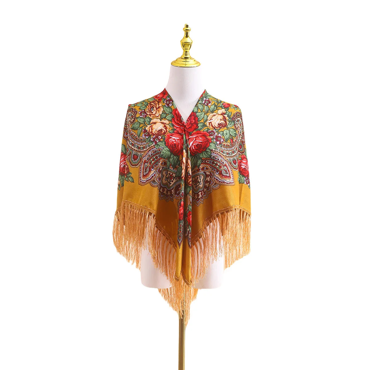43 Women Luxury Floral Print Russian Square Scarf Traditional Fringed Qme rg-6 One Size