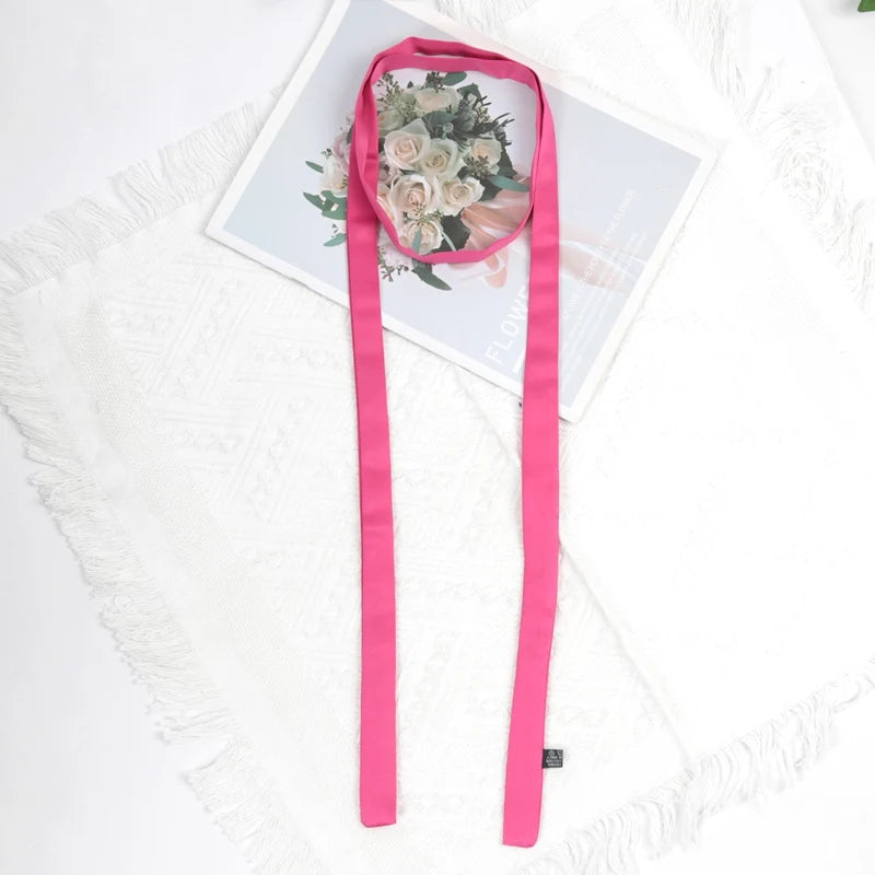 160cm X 2.5cm Long Skinny Brand Bag Scarf for Women Head Handle Silk Scarves Wraps Satin Neck Tie Ribbons Headbands Neckerchief Qme Rose Red 2.5 -160cm