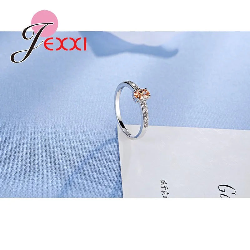 Promise Ring 925 Sterling Silver Color Elegant Style Warm Tone Orange&Yellow Crystal Stone For Women Girl Christmas Present Qme