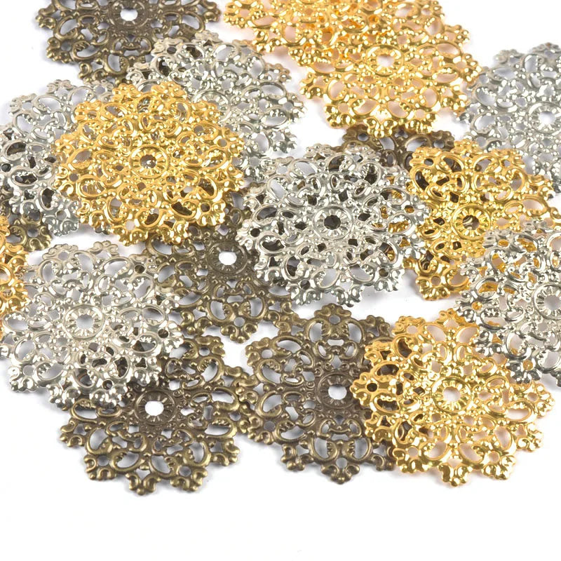 10Pcs Bronze/Gold/Silver Filigree Flower Wraps Connectors For Making Scrapbook DIY Embellishments Home Decor Metal Crafts yk0897 Qme
