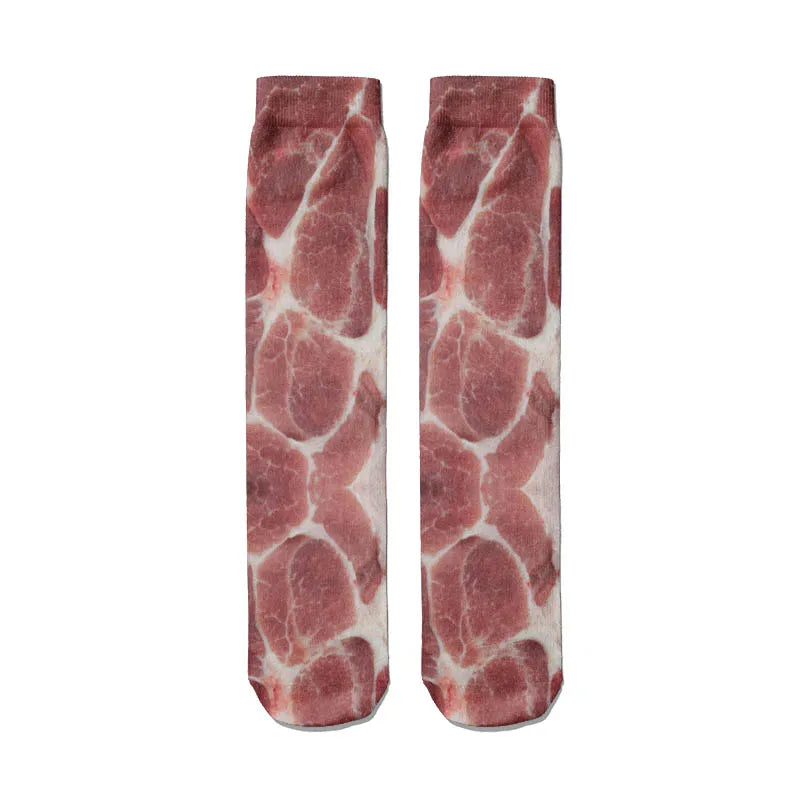 Very Popular Pork Belly Printed Socks Women's Happy Food Kawaii Qme style6 One Size