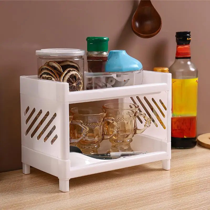 1PC PP Desktop Double Layer Storage Rack Rectangular White Organizing Student Desk Office Cosmetics Stationery Qme