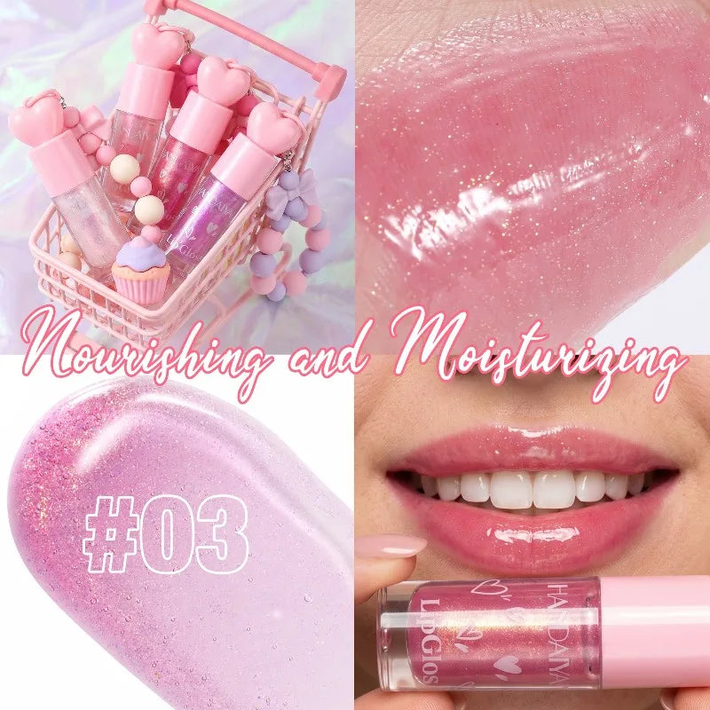 4 Colors Bowknot Bracelet Keychain Lip Oil, High Shine Hydrating Glitter LipGloss, Mirror Water Lip Glaze Non Sticky Lip Makeup Qme