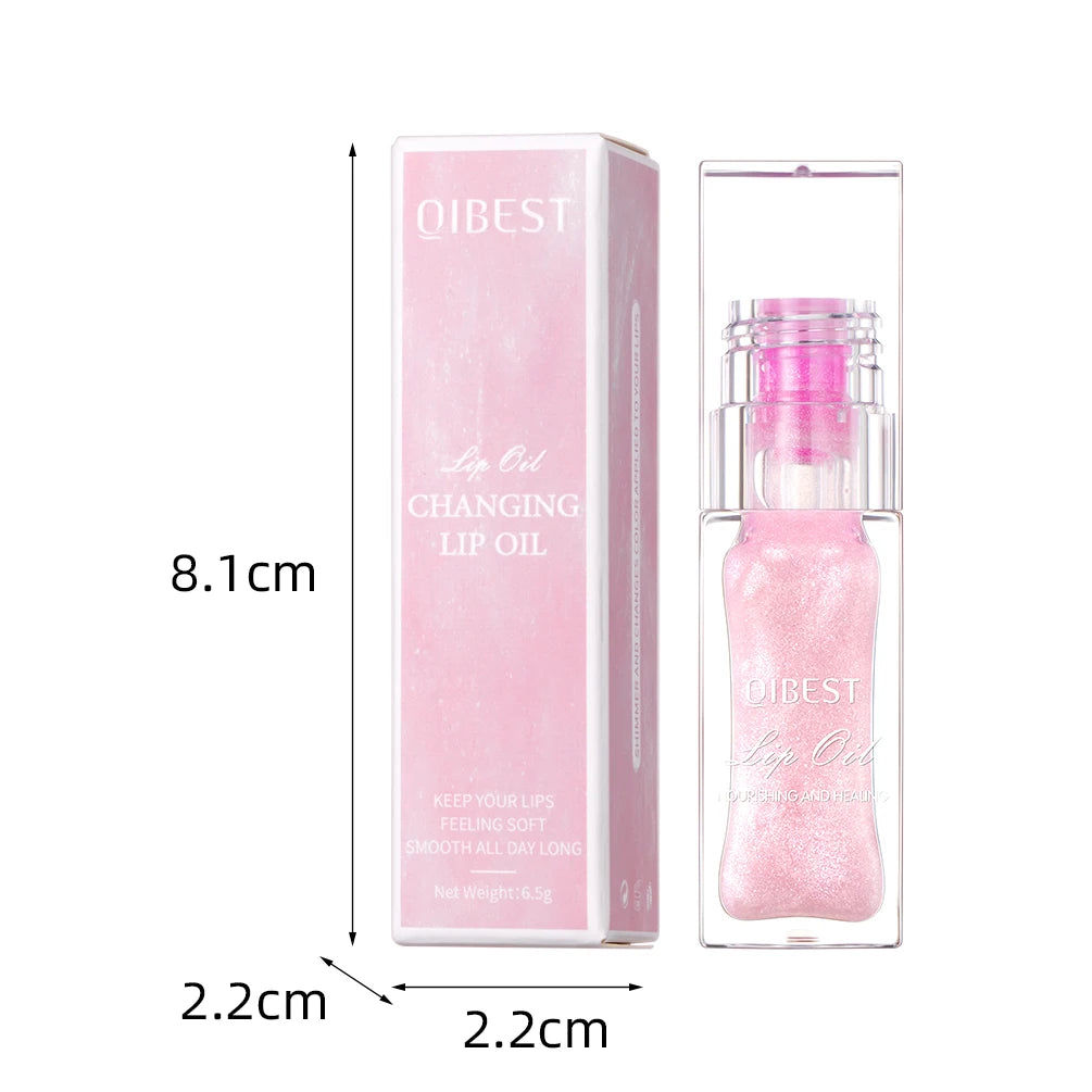 QIBEST 1pc Temperature Color Change Lip Oil Lipgloss Moisturizing Lasting Pink Clear Lip Glaze Pearlescent Lipgloss Makeup New Qme